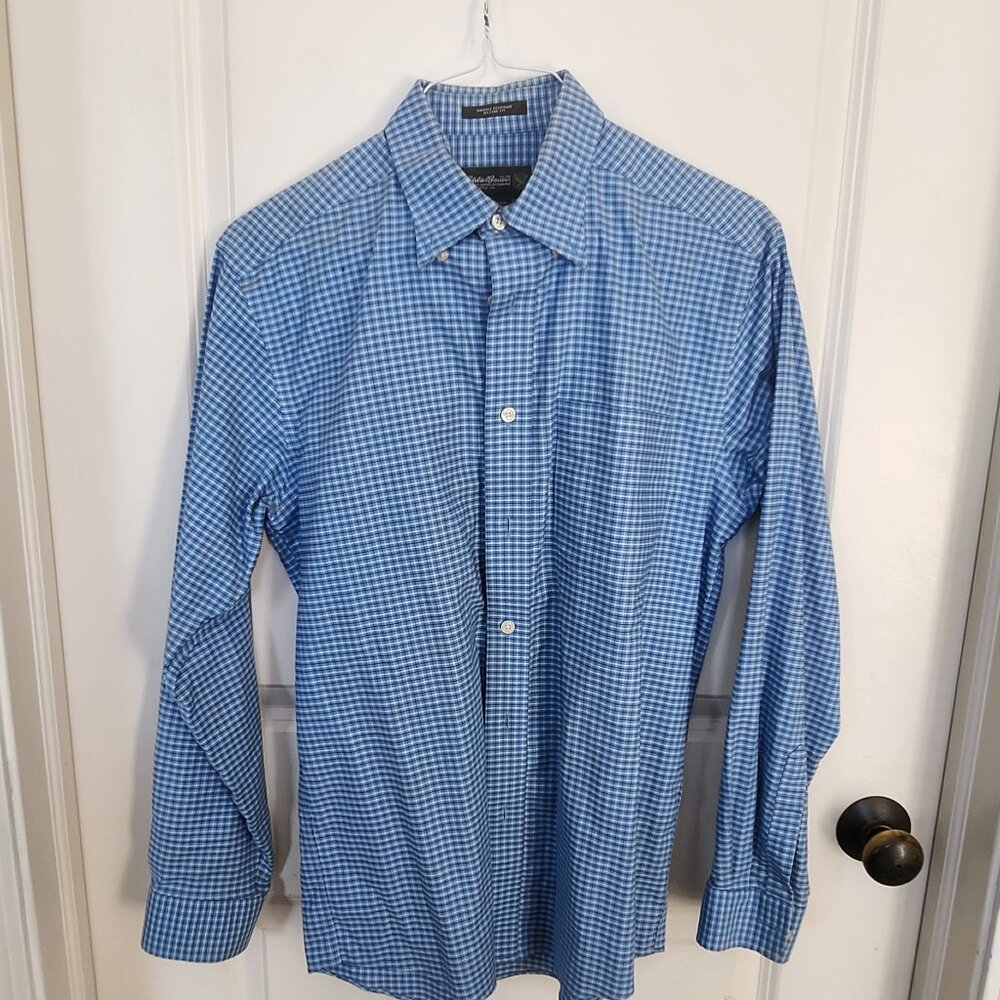 Eddie Bauer Wrinkle Resistent Blue Plaid Button Down  - Size S
